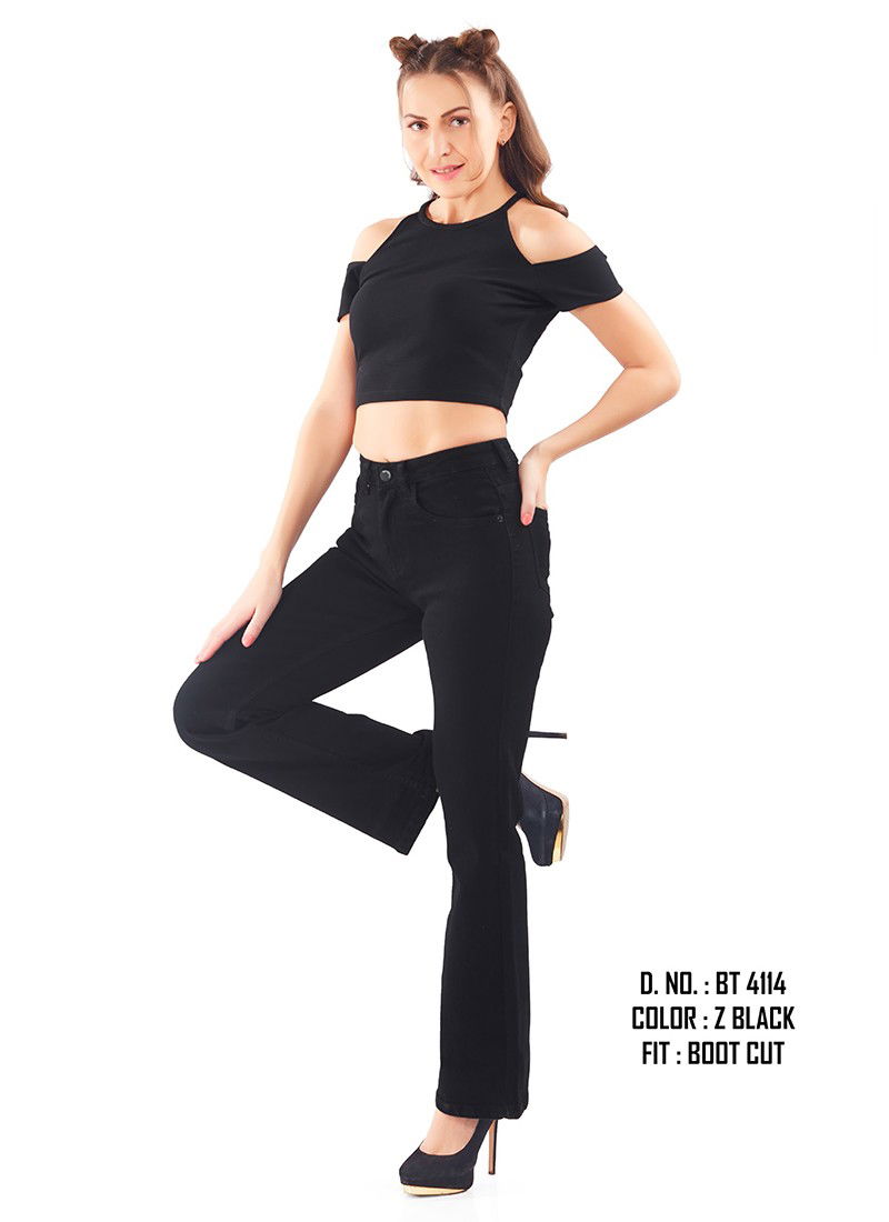 New Stylish Jeans Fancy Wear Boot Cut Pant Collection BT 4114 Black